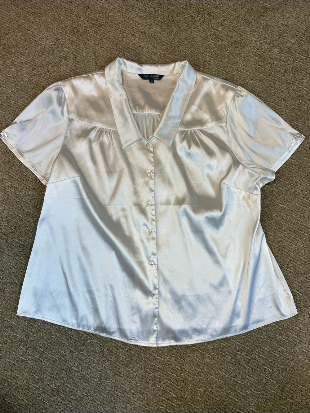 Addition Elle White Satin Blouse Silky Short Sleeve Old Money Office Coquette 18